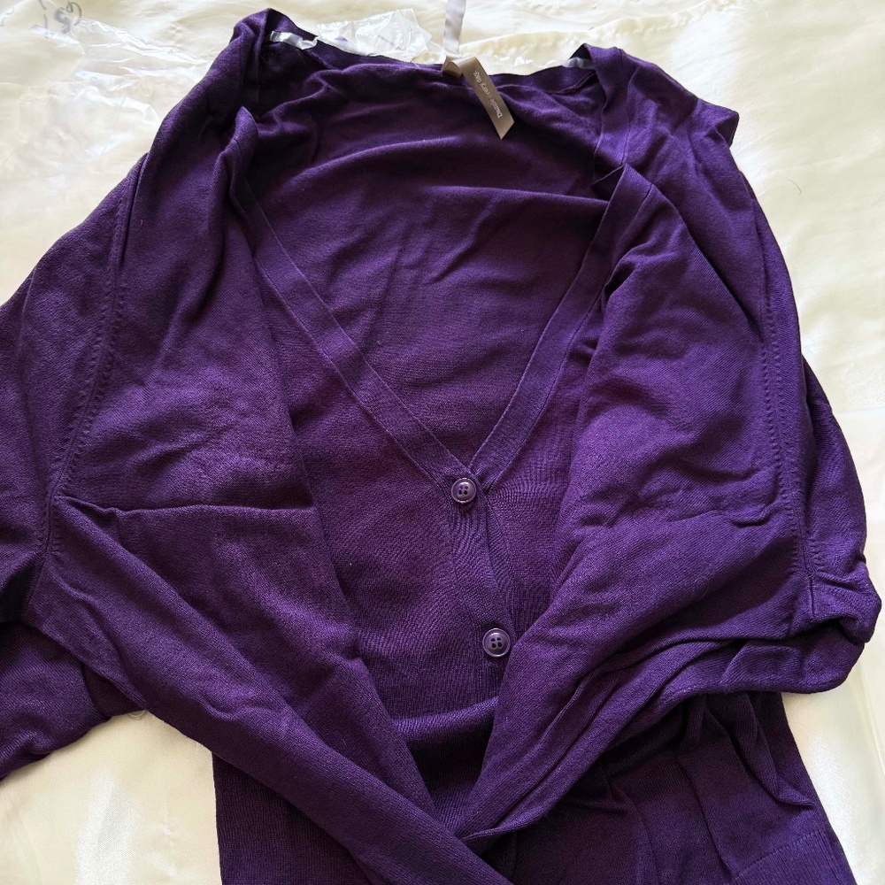 CARDIGAN, BUTTON FRONT, V NECK, Sz 6X, GRAPE, LONG SLEEVES, ADDITION ELLE,